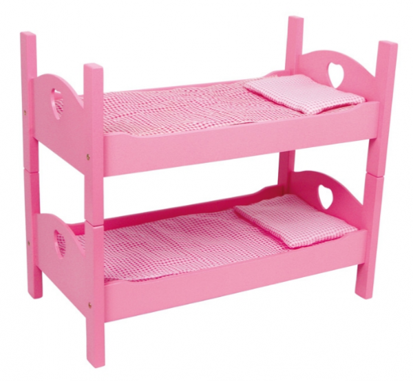 Cama de madera litera de color rosa-0