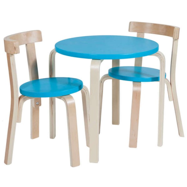 Conjunto de Mesa y sillas para niños. Mesa y sillas de madera en azul